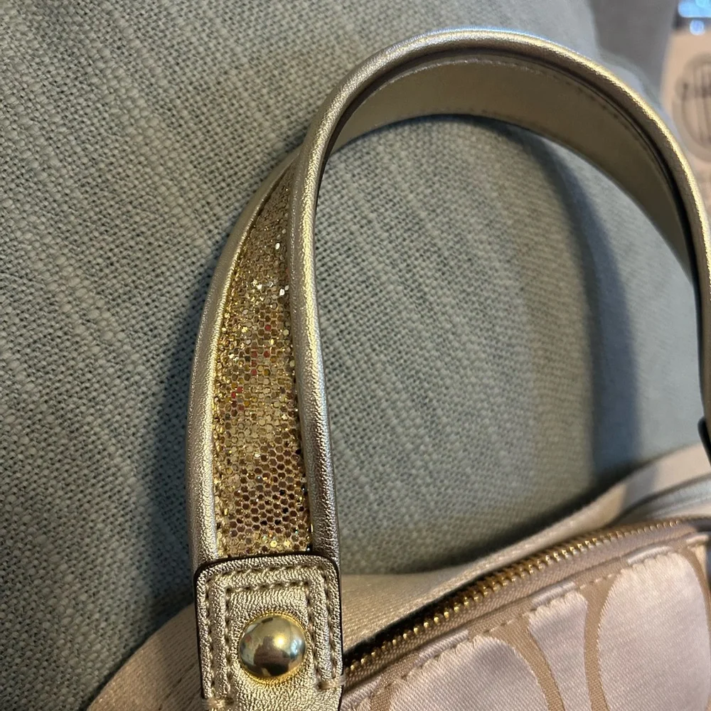 Coach Beige and Gold Satchel with Floral Accents